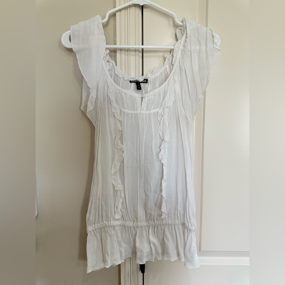 Express White Ruffled Cap Sleeve Blouse